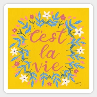 C'est La Vie Yellow | Floral Wreath | Quote Sticker